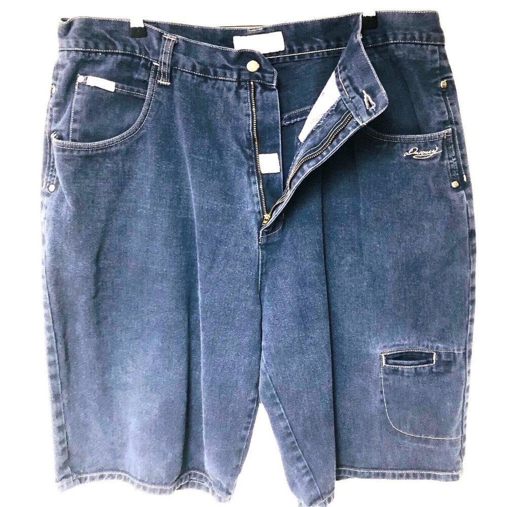 VTG Davoucci Baggy Demin Shorts Men's 42 39x13 Wide Leg Y2K‎ Hip Hop 90's Logo